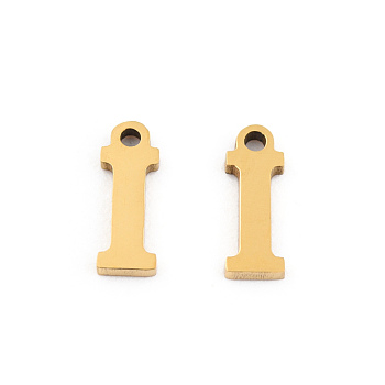 201 Stainless Steel Charms, Alphabet, Letter.I, 8.5x3x1mm, Hole: 1mm