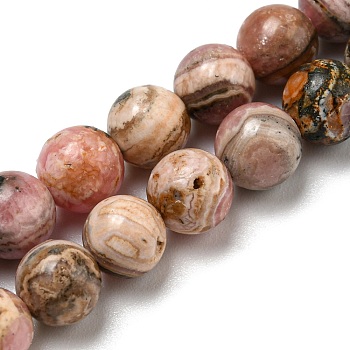 Natural Rhodonite Beads Strands, Round, 6mm, Hole: 0.8mm, about 58pcs/strand, 15.20''(38.6cm)