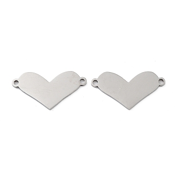 201 Stainless Steel Connector Charms, Valentine's Day Heart Links, Stainless Steel Color, 12x23x1mm, Hole: 1.4mm