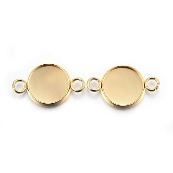201 Stainless Steel Cabochon Connector Settings, Plain Edge Bezel Cups, Flat Round, Real 24K Gold Plated, Tray: 10mm, 19x12x2mm, Hole: 2mm