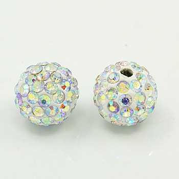 Polymer Clay Rhinestone Beads, Grade A, Round Pave Disco Ball Beads, Crystal AB, 10mm, Hole: 1.5mm