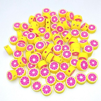 Handmade Polymer Clay Beads Accessories, Heishi Beads, for Jewelry Making, Grapefruit Slice, Orchid, 10x5mm