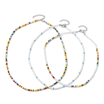 Bohemian Style Glass Beaded Necklaces for Women, Mixed Color, 15.16~18.11 inch(38.5~46cm), about 3pcs/set