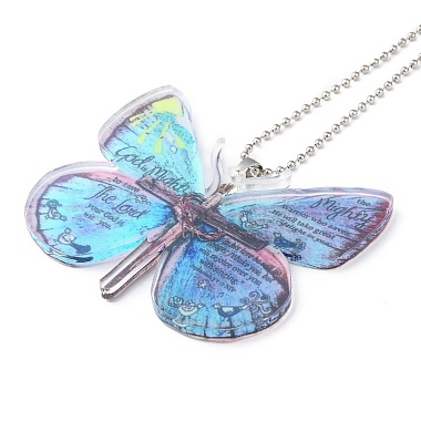 papillon coloré foi jésus croix acrylique pendentif décoration(RJEW-E007-03P-10)-3