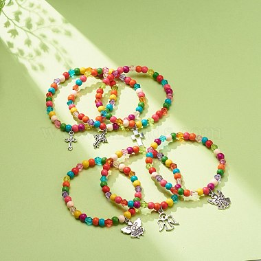 Ensemble de bracelets extensibles en perles synthétiques turquoise (teint) et acrylique de style 6pcs 6(BJEW-JB08627)-2