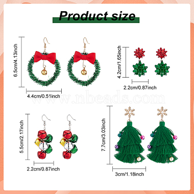 Anattasoul 4 paires 4 style thème de Noël cloche et nœud papillon en alliage boucles d'oreilles pendantes(EJEW-AN0001-98)-2