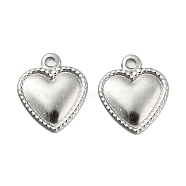 304 Stainless Steel Charm, Heart Charm, Stainless Steel Color, 10x8x1mm, Hole: 1mm(STAS-B047-34P)