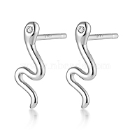 Rhodium Plated 925 Sterling Silver Micro Pave Cubic Zirconia Stud Earrings, Snake, with 925 Stamp, Platinum, no size(AM5934-1)