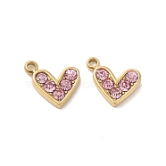 304 Stainless Steel Pendants, with Rhinestone, Heart Charms, Light Rose, 9x10x2mm, Hole: 1.4mm(STAS-L025-005G-03)