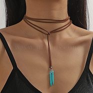 Bohemian Style Synthetic Turquoise Cone Pendant Necklaces for Women, Velvet Cord Lariat Necklaces, Coconut Brown, 63.78 inch(162cm)(NJEW-G158-02)