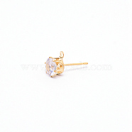 Iron Stud Earring Findings, with Clear Cubic Zirconia & Loop, Golden, 6.5x8.5mm, Hole: 1mm, Pin: 0.7mm, Cubic Zirconia: 6mm(IFIN-WH0050-07G-02)