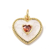 Rack Plating Brass Micro Pave Cubic Zirconia Pendants, with Enamel and Jump Ring, Cadmium Free & Nickel Free & Lead Free, Real 18K Gold Plated, Heart, Snow, 14.5x14.5x4mm, Hole: 3.6mm(KK-H431-12G)