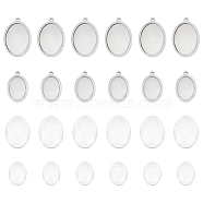 12Pcs 2 Styles 304 Stainless Steel Pendant Cabochon Settings, Oval, with 12Pcs 2 Styles Transparent Oval Glass Cabochons, Stainless Steel Color, Tray: 18~25x13~18mm, 24~31x16~21x2mm, hole: 1.8mm, 6pcs/style(STAS-UN0053-07)