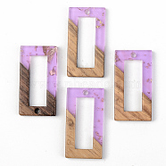 Transparent Resin & Walnut Wood Pendants, with Gold Foil, Rectangle, Lilac, 28x15x3mm, Hole: 2mm(X-RESI-S389-057B-B01)