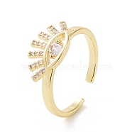 Clear Cubic Zirconia Eye Open Cuff Ring, Brass Jewelry for Women, Golden, Inner Diameter: 18mm(RJEW-E072-16G)