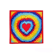 Appliques, Embroidery Iron on Cloth Patches, Sewing Craft Decoration, Square with Rainbow & Heart, 70x70mm(PW-WG78563-05)
