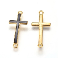 Alloy Links connectors, Cadmium Free & Lead Free, with Enamel, Sideways Cross, Golden Metal Color, Black, 33x14.5x2mm, Hole: 2mm(X-ENAM-E065-01G)