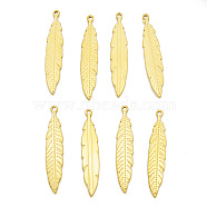 201 Stainless Steel Pendants, Feather, Golden, 30x6x1.6mm, Hole: 1mm(STAS-S105-LA433)