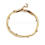 Vacuum Plating 304 Stainless Steel Multi-strand Bracelet, Satellite & Herringbone Chains 2 Layer Bracelet for Women, Golden, 7-1/2 inch(19cm)(BJEW-C016-01G)