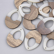 Resin & Walnut Wood Pendants, teardrop, Creamy White, 37.5x28x3~3.5mm, Hole: 1.5mm(RESI-S358-05E)