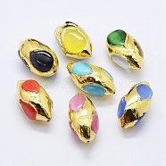 Edge Golden Plated Cat Eye Beads, Olive, Mixed Color, 31.5~36x16~19mm, Hole: 1mm(PEAR-F006-98G)