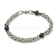Two Tone 304 Stainless Steel Round Link & Byzantine Chain Bracelet, Stainless Steel Color, 8-5/8 inch(21.8cm), Wide: 8mm(BJEW-B078-21BP)