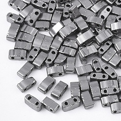 Electroplate Opaque Glass Seed Beads, 2-Hole, Rectangle, Gunmetal Plated, 4.5~5.5x2x2~2.5mm, Hole: 0.5~0.8mm(SEED-S023-20B-01)