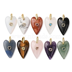 Natural & Synthetic Mixed Stone Pendants, Mixed Dyed and Undyed, Heart, Golden, 30x20x9~9.5mm, Hole: 6x6.5mm(GG-CBA51ED-03G)