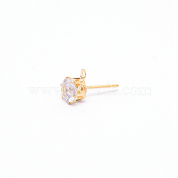 Iron Stud Earring Findings, with Clear Cubic Zirconia & Loop, Golden, 6.5x8.5mm, Hole: 1mm, Pin: 0.7mm, Cubic Zirconia: 6mm(IFIN-WH0050-07G-02)