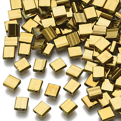 Electroplate Glass Seed Beads, 2-Hole, Rectangle, Golden Plated, 5x4.5~5.5x2~2.5mm, Hole: 0.5~0.8mm(SEED-S023-44C-05)