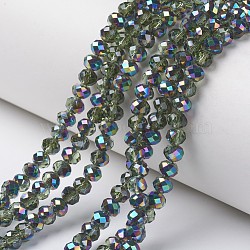Electroplate Transparent Glass Beads Strands, Half Multi-color Plated, Faceted, Rondelle, Lime Green, 6x5mm, Hole: 1mm, about 85~88pcs/strand, 16.1~16.5 inch(41~42cm)(EGLA-A034-T6mm-Q17)