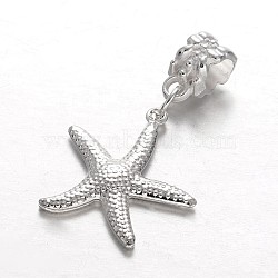 Alloy European Dangle Charms, Large Hole Starfish/Sea Stars Beads, Silver Color Plated, 35mm, Hole: 5mm(MPDL-E045-10)