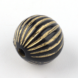 Round Plating Acrylic Beads, Golden Metal Enlaced, Black, 9.5x10mm, Hole: 2mm(X-PACR-Q102-51B)