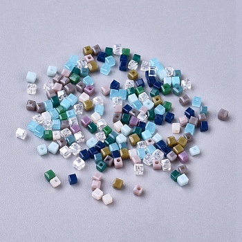 Glass Beads, Mixed Style, Faceted, Cube, Mixed Color,2x2x2mm, Hole: 0.5mm
