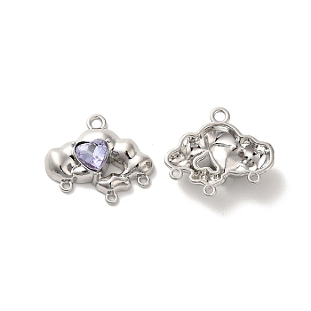 Alloy Chandelier Component Links, with Glass, Platinum Tone, Lead Free & Cadmium Free, Cloud with Heart, Purple, 18.5x21x5mm, Hole: 1.8mm