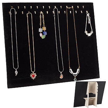28 Golden Hooks Velvet Necklace Display Board, Rectangle Jewelry Display Organizer Holder for Necklace Storage, Black, 37.4x30.4x0.6cm