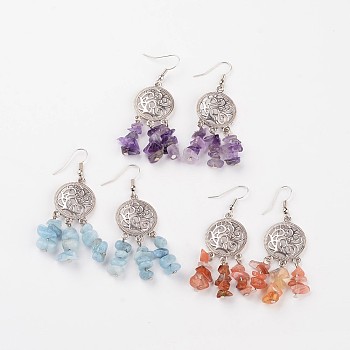 Natural Gemstone Chandelier Earrings, with Alloy Findings and Brass Earring Hooks, 61mm, Pin: 0.6mm