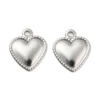 304 Stainless Steel Charm, Heart Charm, Stainless Steel Color, 10x8x1mm, Hole: 1mm