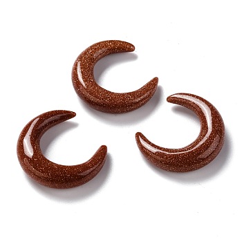 Synthetic Goldstone Beads, No Hole, for Wire Wrapped Pendant Making, Double Horn/Crescent Moon, 31x28x6.5mm