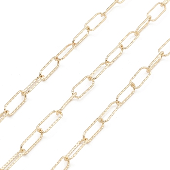Brass Textured Oval Link Chains, Unwelded, with Spool, Real 18K Gold Plated, 12.5x5x0.8mm