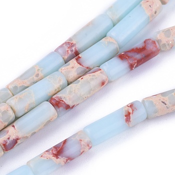 Synthetic Imperial Jasper Beads Strands, Dyed, Column, Light Blue, 13~15x4.5mm, Hole: 1mm, about 28~29pcs/strand, 14.96 inch~15.5 inch(38~39.5cm)