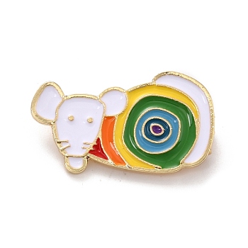 Rainbow Color Mouse Enamel Pin, Animal Alloy Enamel Brooch for Backpack Clothes, Light Gold, Colorful, 16.5x30x7mm, Pin: 0.4mm