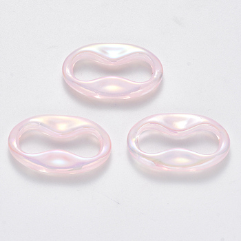 Transparent Acrylic Linking Rings, AB Color Plated, Imitation Gemstone Style, Oval, Pink, 34.5x21x5.5mm, Inner Diameter: 26.5x9mm