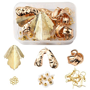 DIY Earrings Making Kit, Including Nugget & Flower & Arch Iron Pendants, Brass Earring Hooks & Ear Nuts, Light Gold, 36Pcs/box