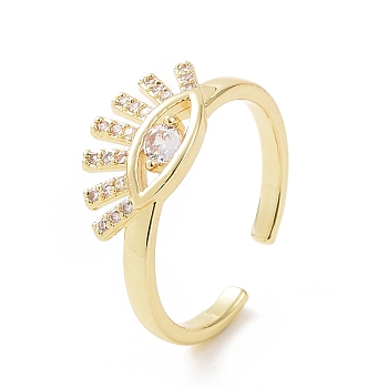 Clear Cubic Zirconia Eye Open Cuff Ring, Brass Jewelry for Women, Golden, Inner Diameter: 18mm