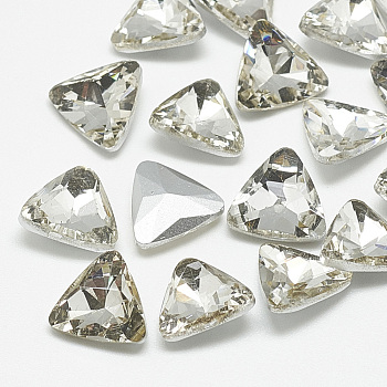 Pointed Back Glass Rhinestone Cabochons, Back Plated, Faceted, Triangle, Crystal, 15x16x6.5mm