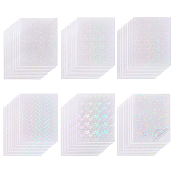 60 Sheets 6 Styles BOPP Plastic Transparent Holographic Lamination Sheets, Self Adhesive Photo Protective Transparency Film, Rectangle, Mixed Patterns, 297x212x0.2mm, 10 sheets/style