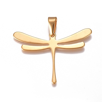 304 Stainless Steel Pendants, Dragonfly, Golden, 32x45x1mm, Hole: 10x4.5mm