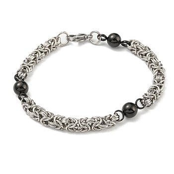 Two Tone 304 Stainless Steel Round Link & Byzantine Chain Bracelet, Stainless Steel Color, 8-5/8 inch(21.8cm), Wide: 8mm