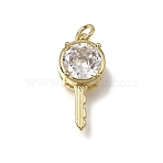 Brass Glass Pendants, Key Charm, with Cubic Zirconia, Rack Plating, Lead Free & Cadmium Free, Long-Lasting Plated, Faceted, Real 18K Gold Plated, 23.5x10.5x7mm, Hole: 3mm(KK-C262-50G)